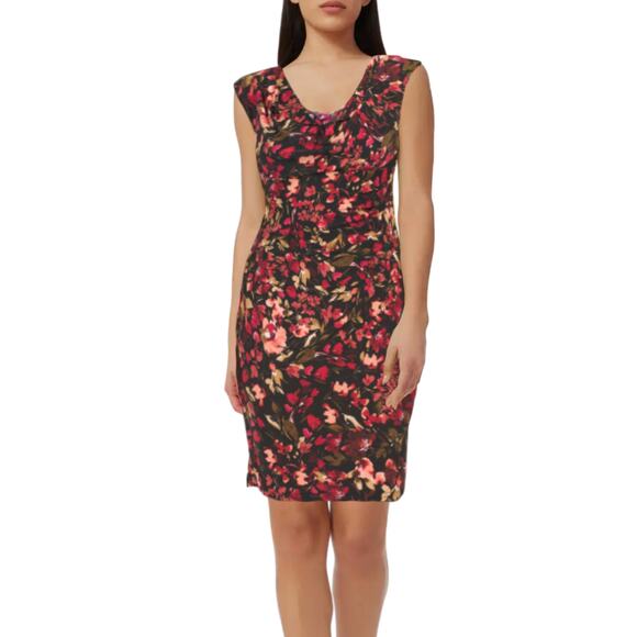 NWT Anne Klein Women's Valerie Floral Print Cowl Neck Gathered Side Mini Dress - Picture 1 of 5
